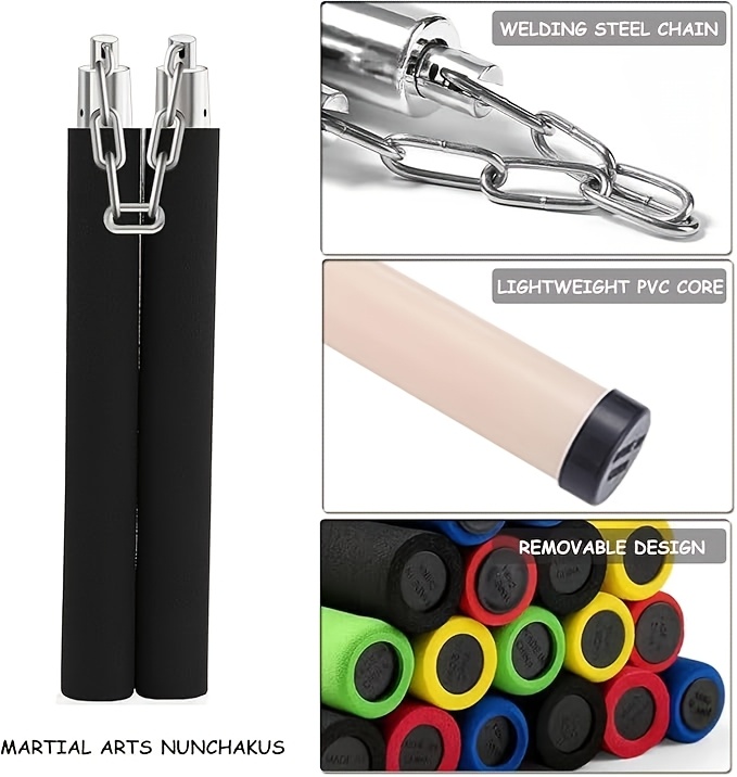 1pc foam nunchaku training sticks with steel chain   sponge material for beginners universal martial arts two section staff for practice and training ideal for valentines day ramadan thanksgiving christmas halloween black red yellow details 1