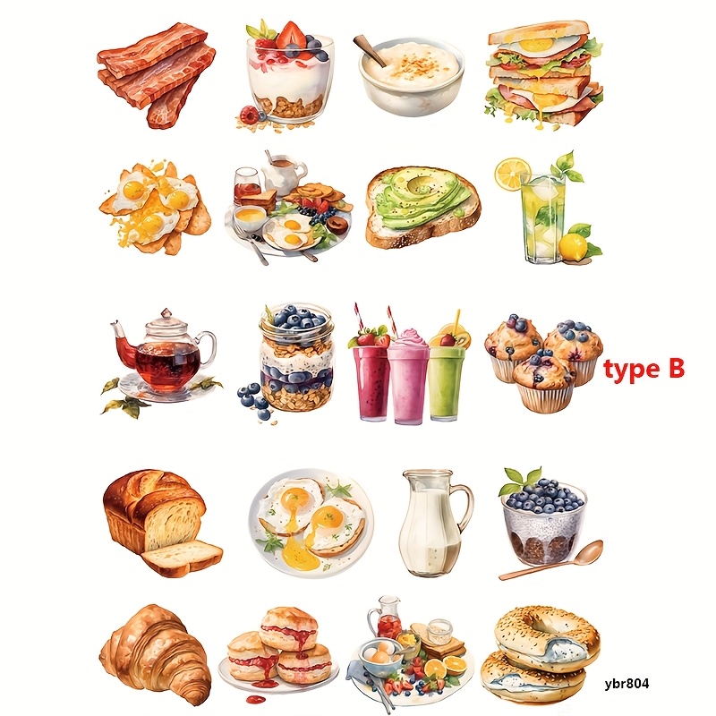 Image of A Set Of Aesthetic Stickers Featuring European And Items Like Bread, And Desserts, Perfect For Arts And Journal Decoration. 2d Self-adhesive Stickers Are Ideal For Scrapbooks And Album Embellishments