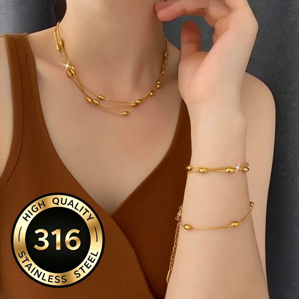 Unisex 316L Stainless Steel Layered Design Chain Necklace
