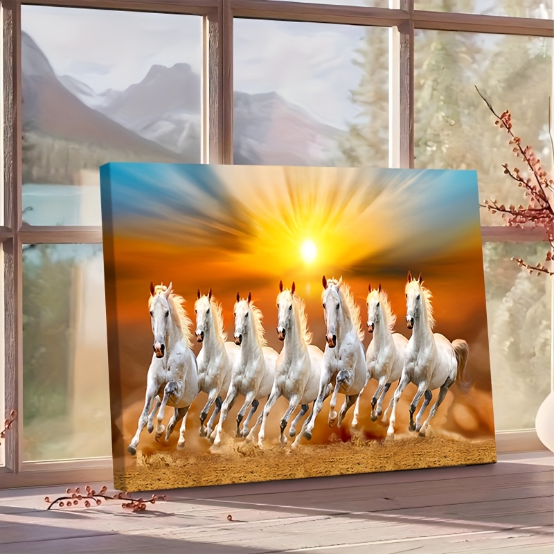 TEMU 2d Flat, 2d Flat Artwork, 1 Unique Canvas Painting With A Solid Wood Frame, Seasonal Decor Featuring 7 Running In The Desert. Perfect For Home