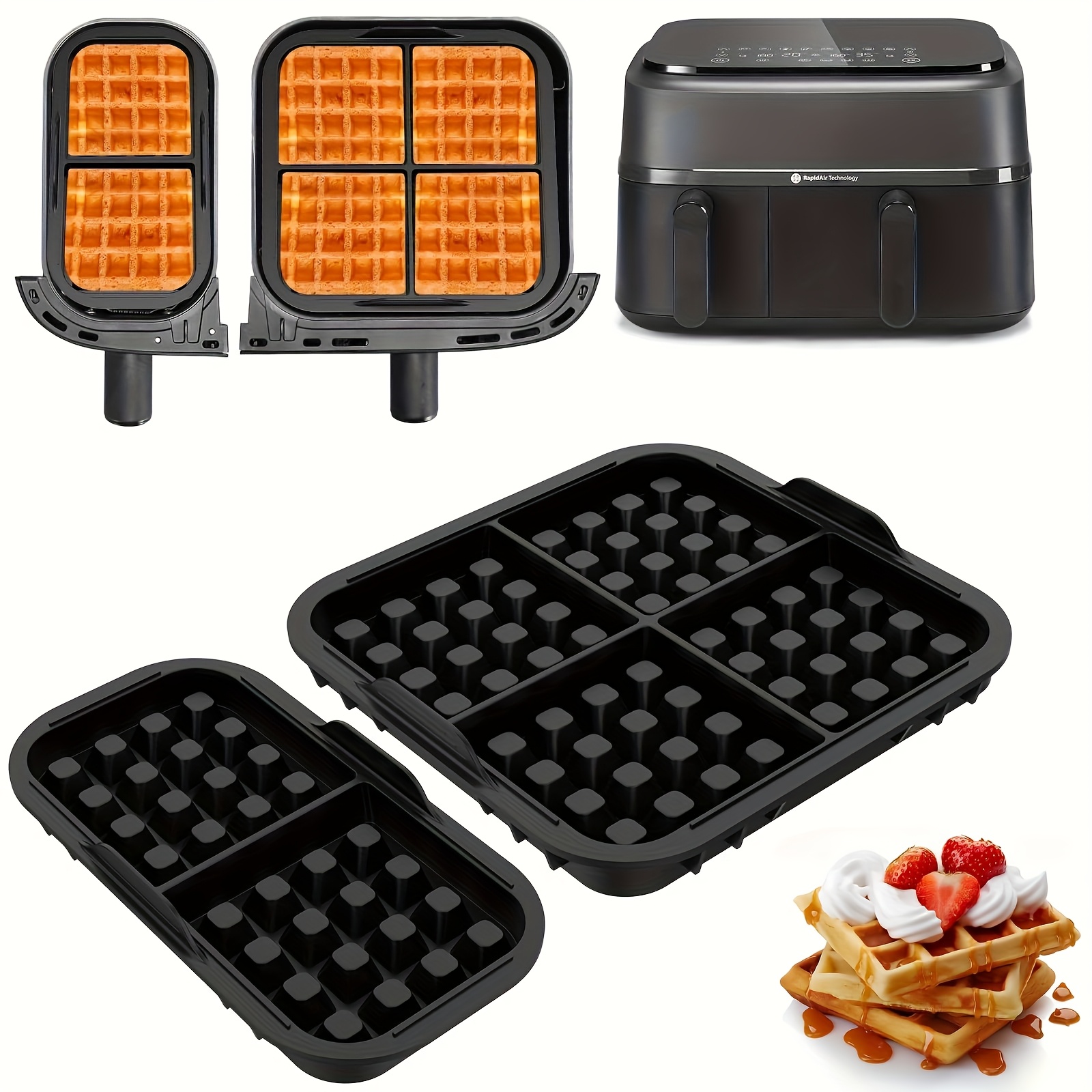 Image of 2pcs Silicone Waffle Mold Inserts For Airfryer - Compatible With Dual Basket 6l/3l Na350, Reusable Accessories For Healthy Fries, Air Fryer Accessories