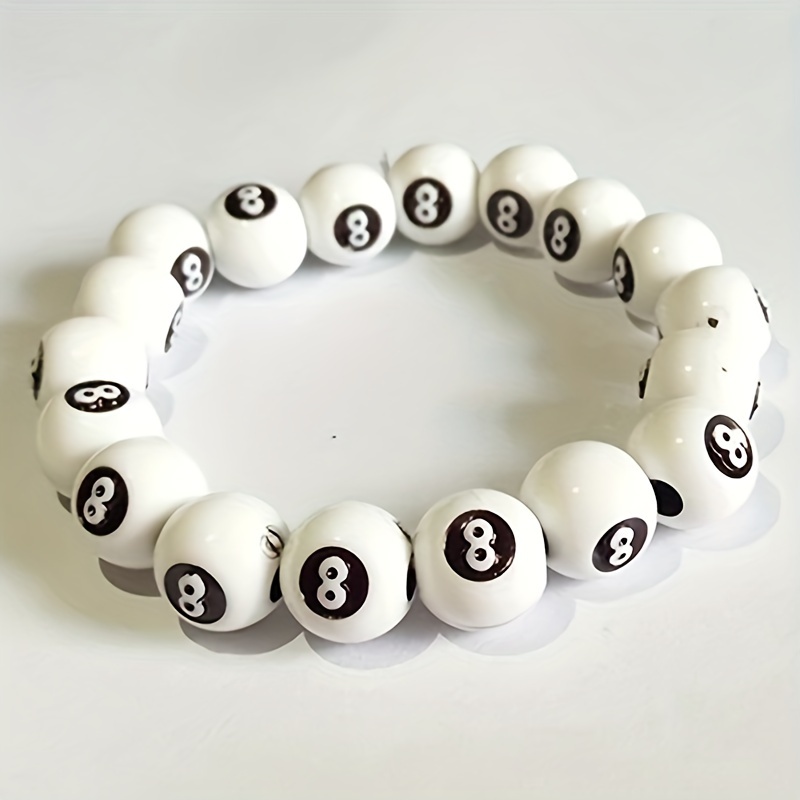 Men's Acrylic Beaded Bracelet with Billiard Charm