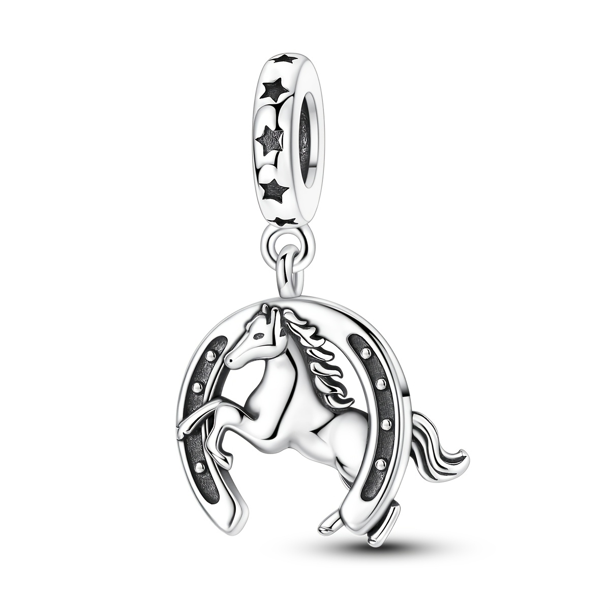 Image of 1pc 925 Silvery-plated Silvery Horse And Horseshoe Pendant Charm Fit Original Bracelet Necklace Jewelry Making Beads Women Jewelry