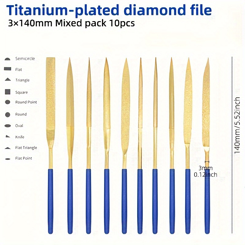 TEMU Titanium-plated Diamond File Set: High Frequency Quenching, Strong And Wear-resistant - Industrial Grade