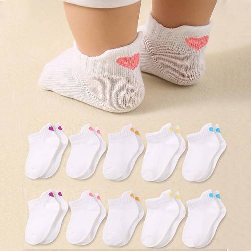 5 pairs baby spring summer solid heart short ankle socks