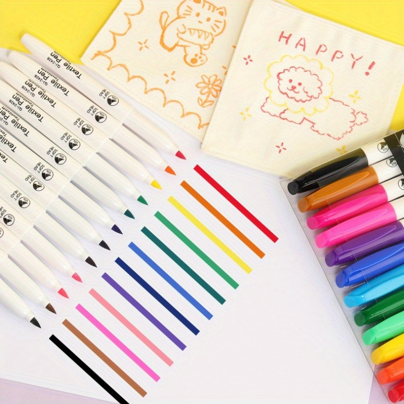 Image of 12 Color Drawing Textile T-shirt Graffiti Touch Up Pen Clothing Canvas Bag Hand Drawn Waterproof Non Fading Marker Pen