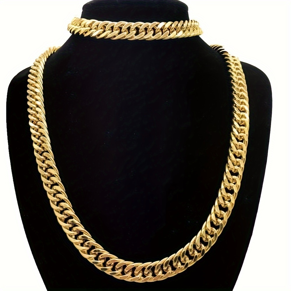 

12mm Heavy Men Necklace Bracelet Chain Gold Plated Hip Hop Solid Chunky Jewelry Set