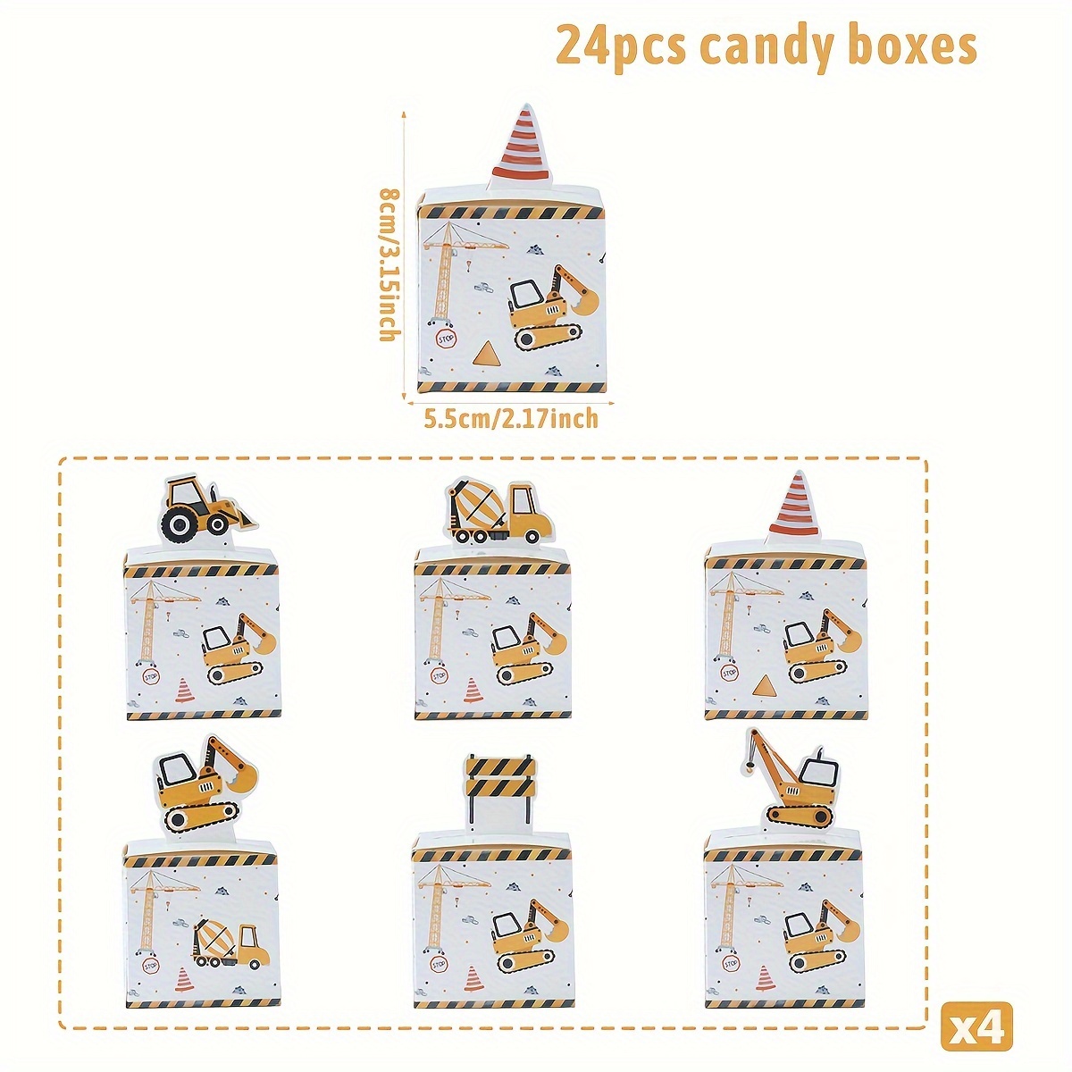 Image of Gift For Her/him 24pcs Construction Trucks Paper Candy Boxes Engineering Vehicles Party Dig In Gifts Box Happy Birthday Party Decor 1st Birthday Supplies Packing Boxes