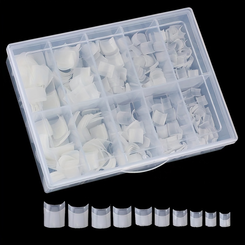 E-shop Acryl-Nagelspitzen in Natur-Optik, 240-teiliges Set mit kurzen, halbdeckenden, quadratischen Kunstnägeln Aufbewahrungsbox