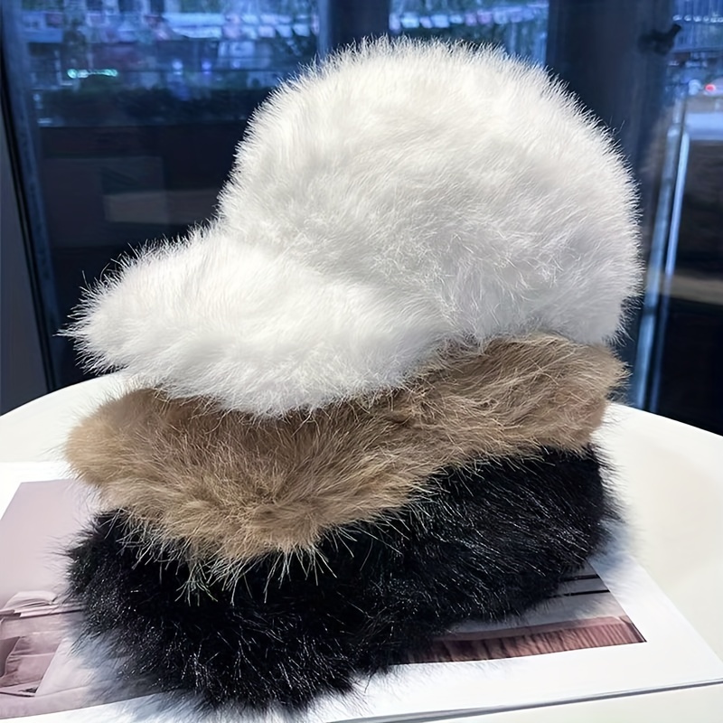 

1pc Outdoor Fox Plush Baseball Cap For Girls Winter Korean Version All- Large Head Face Small Thickened Warm Cap