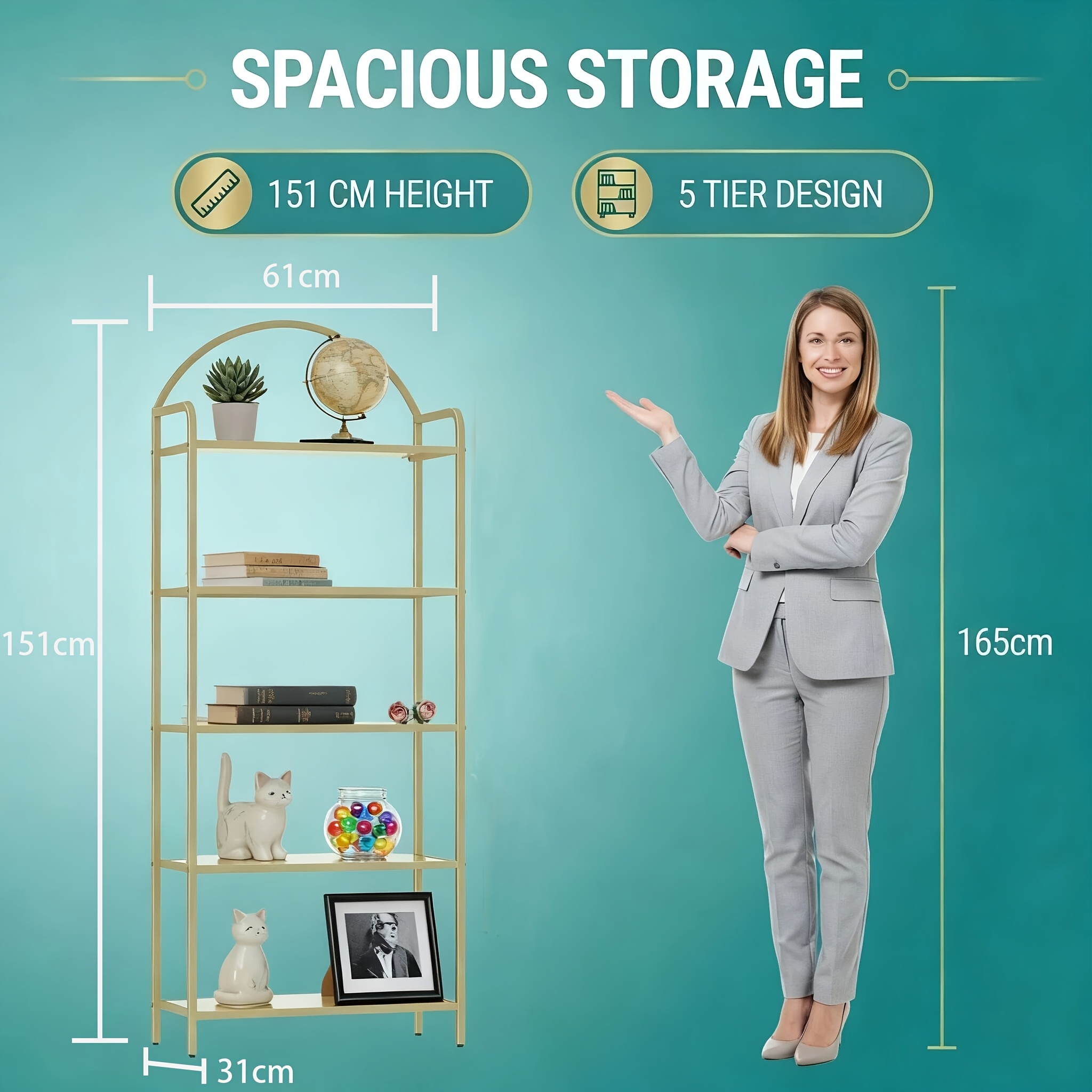 TEMU de 61 cm, Étagère Trapézoïdale à 6 Niveaux, Structure en Métal, Profil Mince pour Gagner de la Place, Convient pour Salons, Chambres, Bureaux