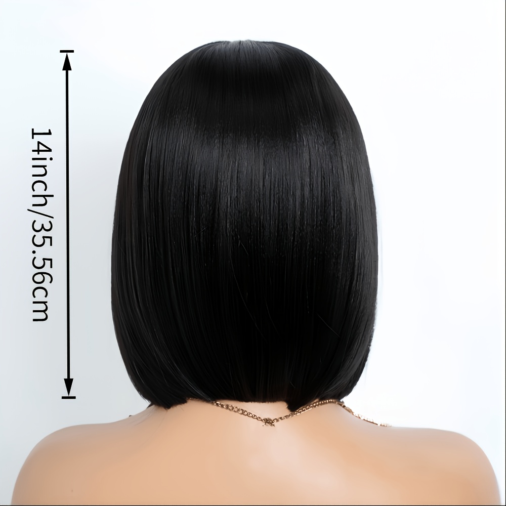 natural black short straight bob wig suitable for women men heat resistant synthetic hair wig with middle part for daily use shoulder length bob wigs for   hair loss solutions