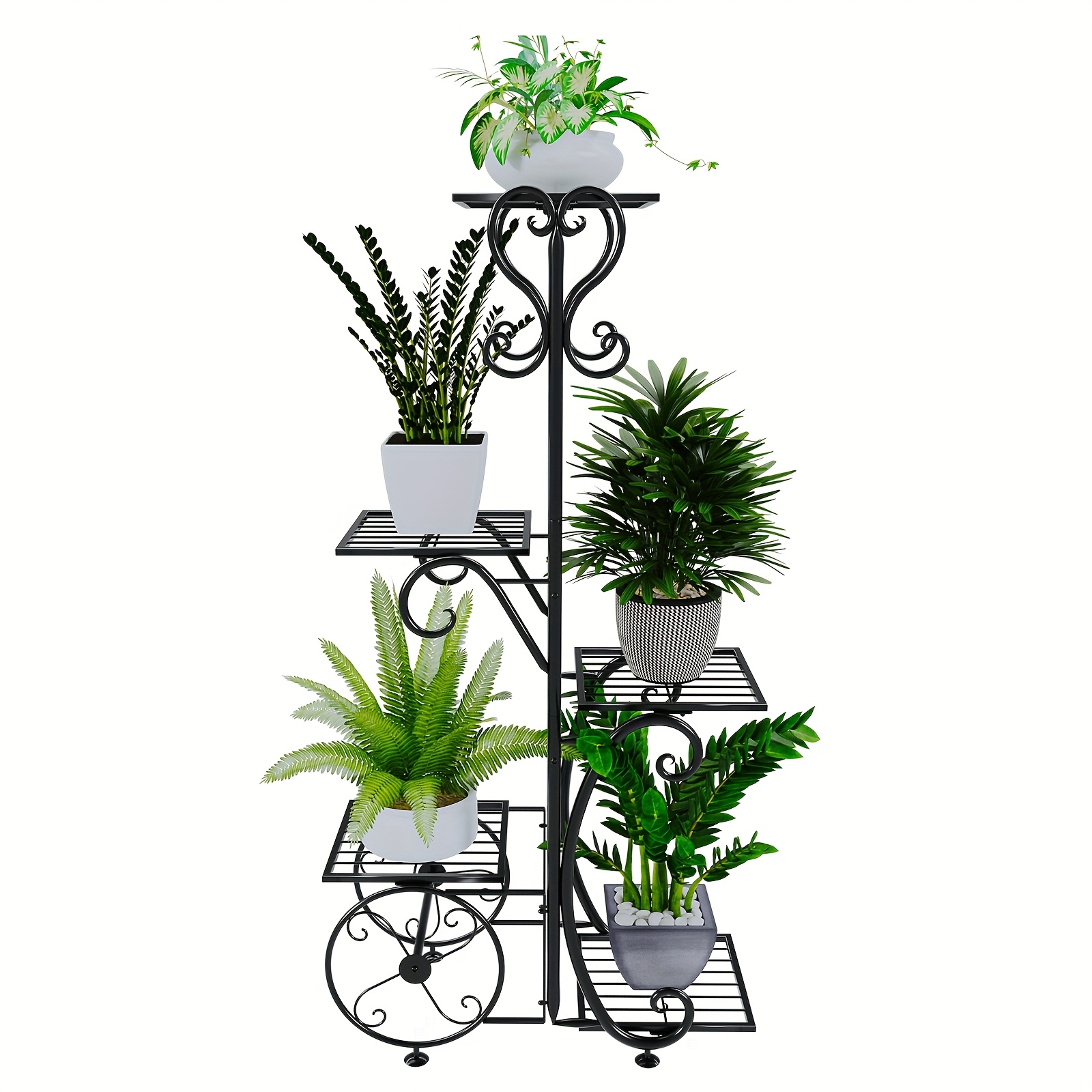 

5/6 Tier Plant Stand, Powder Coated Wrought Shelf For Bonsai Trees, Lightweight Indoor & Outdoor Holder Display Rack, Multi-component Planter Organizer For Garden, Patio, Lawn, Balcony, Office - Black