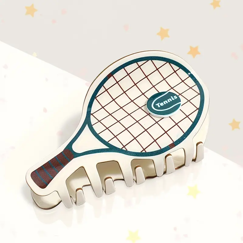 2pcs cute cartoon tennis racket hair clips sporty grid pattern lettered oval grip hair accessories for half up styles parties travel pastel earthy tones tennis accessories party   stylish accessory novelty hairpin   Product details 3