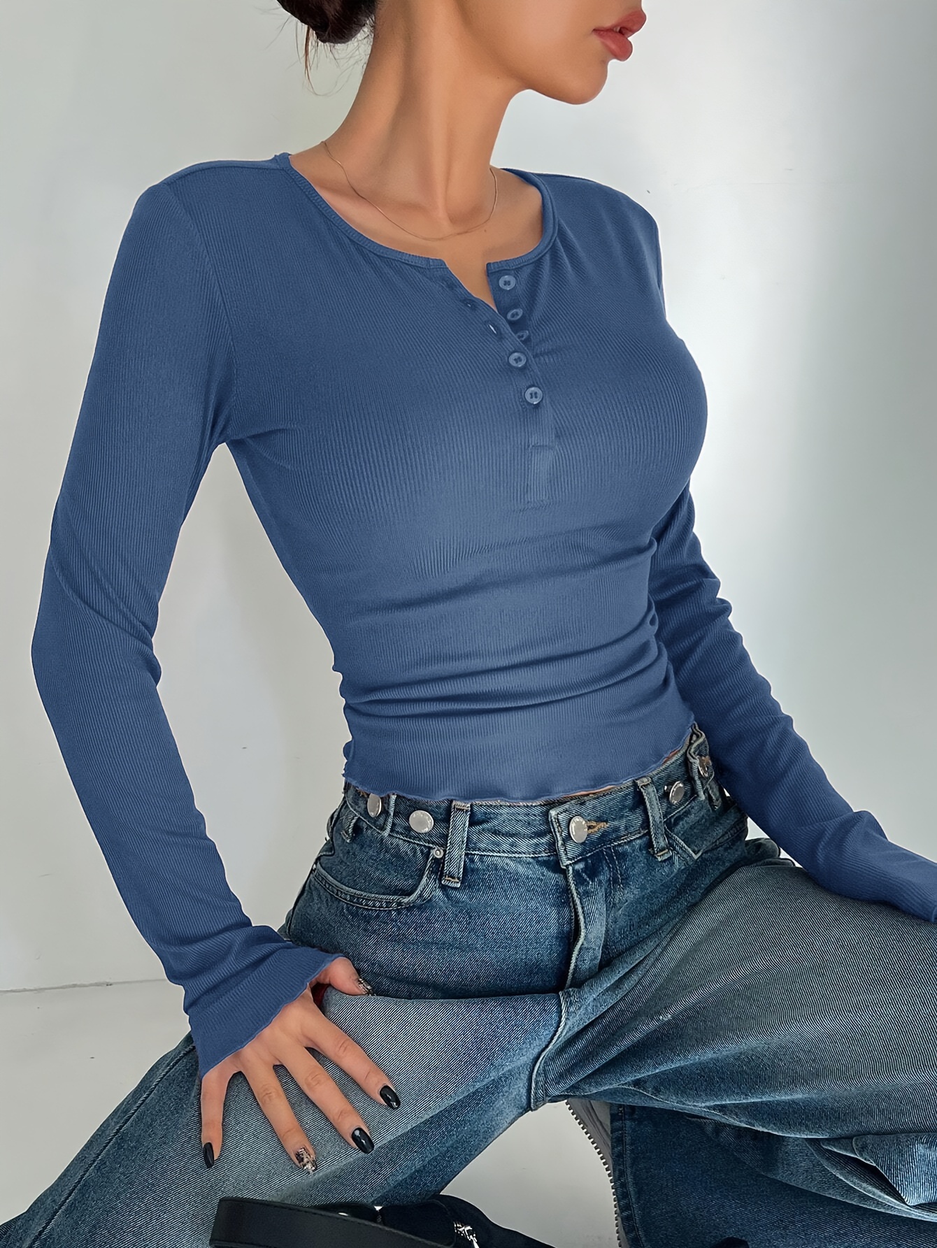 vrouwens bourgondische lange mouw ronde hals t shirt Temu Belgium