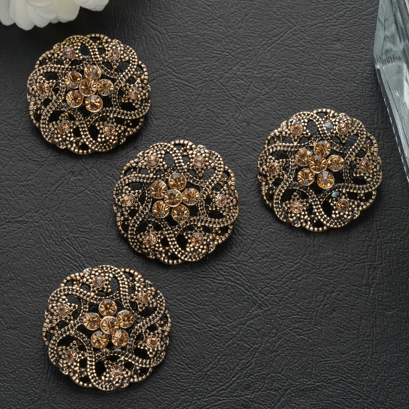 Image of 5pcs/lot Flower-shaped Hollow Inlaid Rhinestone Classical Exquisite Texture Metal Large Button Coat Sweater Uniform School Uniform Suit Top Jacket Decorative Bags Shoes Hats Crafts Additions