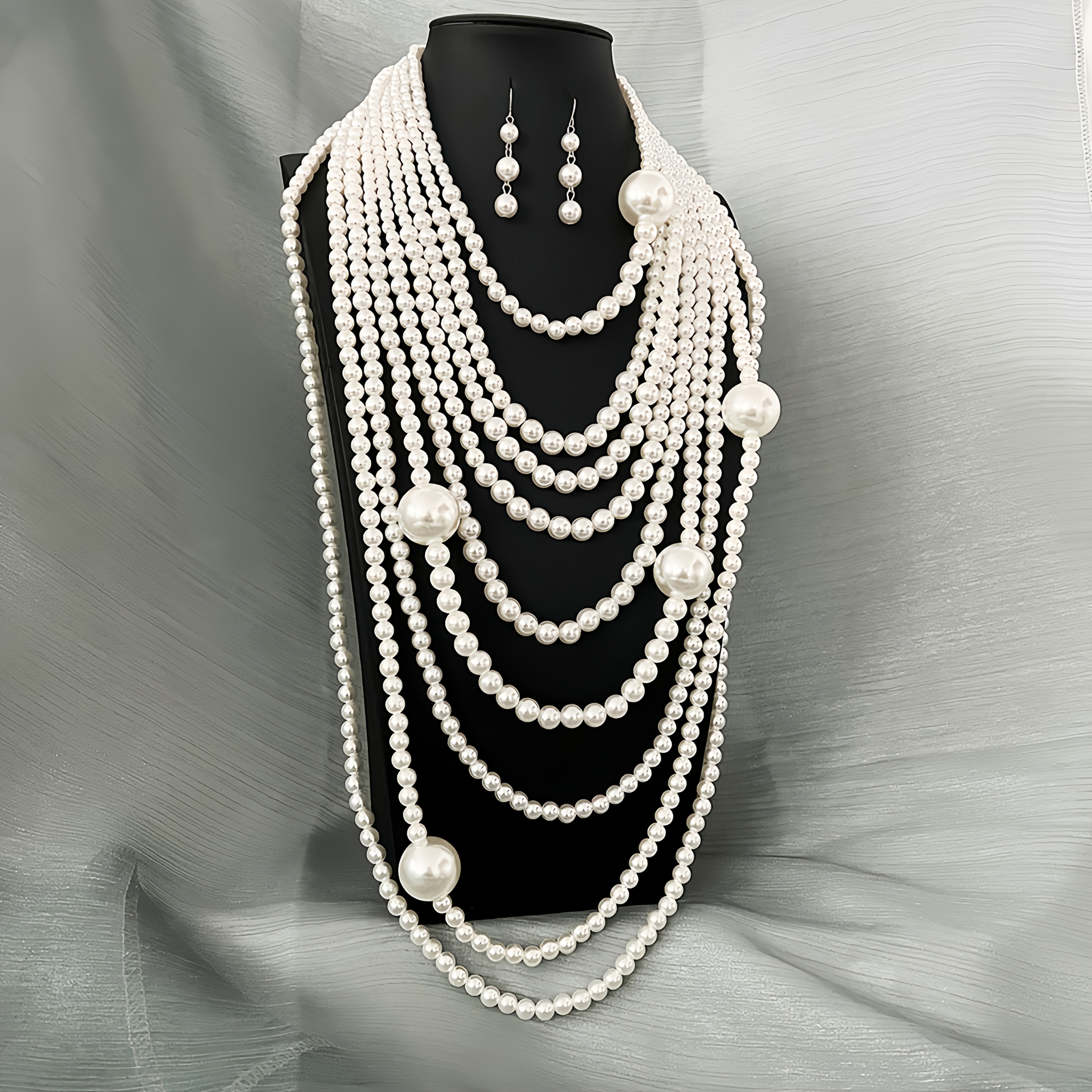 TEMU Ensemble de 2 pièces : Collier multicouche empilable, Chaîne pour pull et Boucles d'oreilles, Bijoux pour vacances et soirée en boîte de nuit