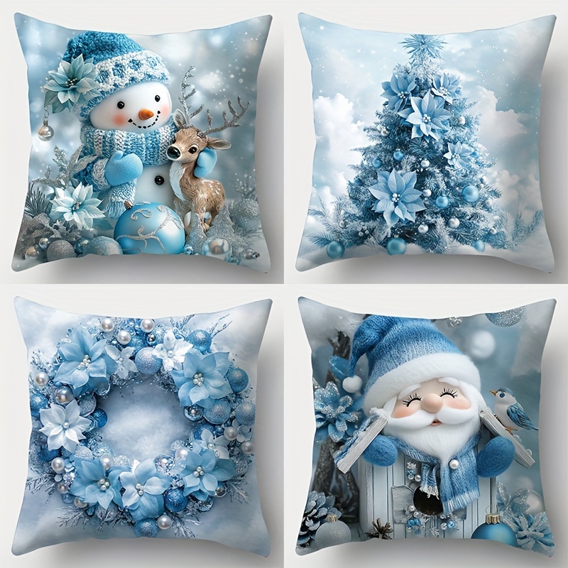TEMU 4pcs, Christmas, Santa Claus, Christmas Tree, Flower Wreath, Snowflake And Other Patterned Pillowcases. Waist 17.72 * 17.72 Inches. Room