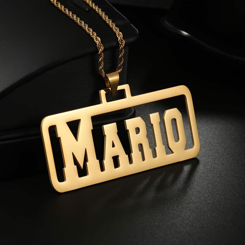 TEMU Custom Cuban Chain Crown Name Necklace Personalized Rope Chain Rectangle Frame Name Necklace Stainless Steel Bead Chain Leaf Nameplate Movable