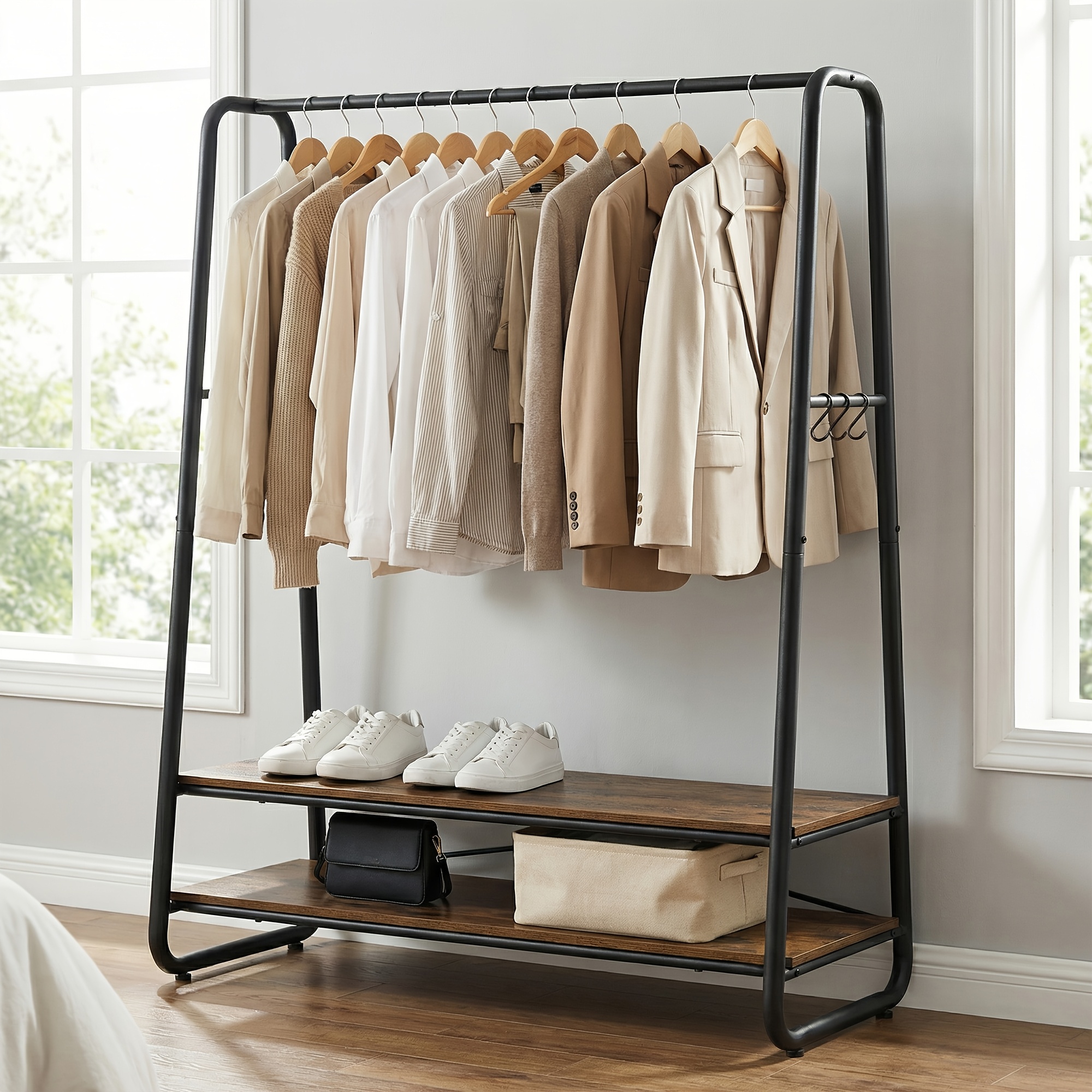 Coat Rack, Coat Stand, Wardrobe, 2 Shelves, 6 Hooks, , 45 X 100 X 160 Cm, For Bedroom, Hallway, Entrance Area