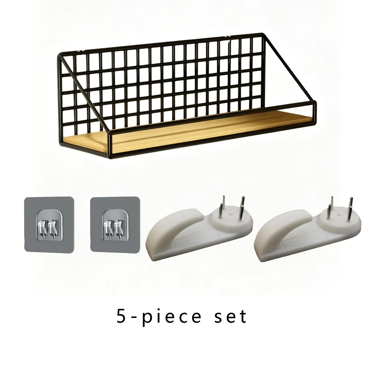 TEMU 5pcs Set Of Wall-mounted Storage Baskets And Shelves | Multifunctional Space- Wall-mounted Shelves, Suitable For Bedroom, Kitchen, Bathroom