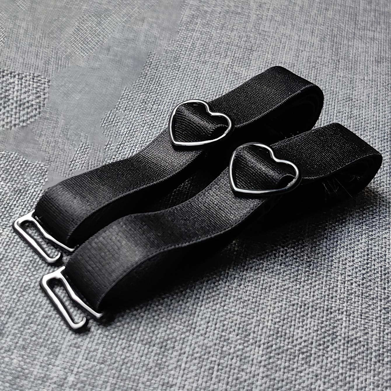 1 Pair Women's Elegant Heart-shaped Adjustable Bra Straps, Polyester & Metal, Non-slip, Wide Elastic , Knit Fabric Lingerie Accessories