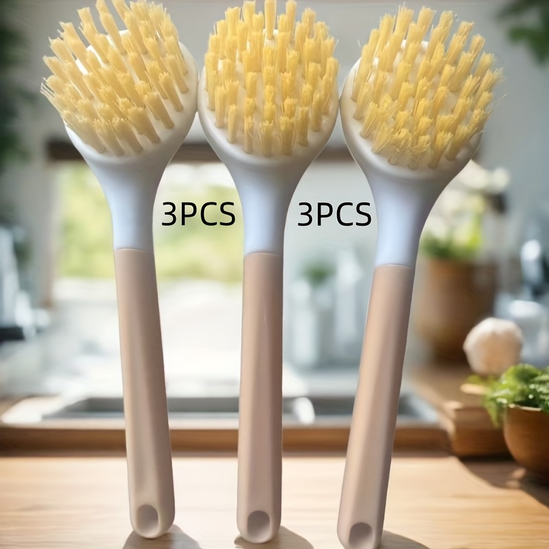 Kitchen Essential! 3-pack Of Long-handled Cleaning Brushes. Durable, , And Great For Cleaning Pots And Pans. Durable And Bristle-free, 1 Brush Per Pot Hygiene.