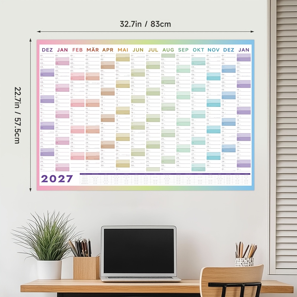 2027 German Wall Planner - A1/a2/a3 Large Format Yearly Wall Calendar (dec 2026-jan 2028) | Color-coded With & School ,folded Pack, Planning Stickers & Adhesive Tabs