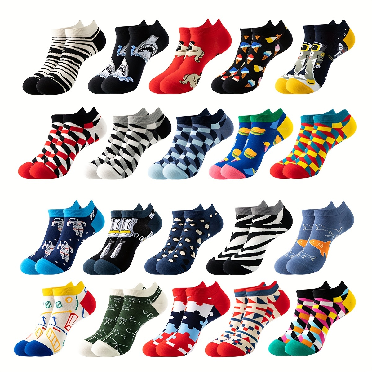 

8 Or 10 Pairs Of Men's Cotton Blend Fashion Fun Pattern Low-cut Socks, Comfy & Breathable Elastic Socks, For Gifts, Parties And Daily Wearing