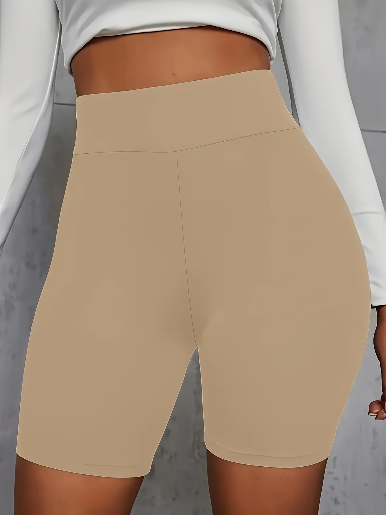 Women's High-Waist Stretchy Shorts - Soft, Casual Solid Color Leggings for Spring & Summer, Machine Washable, Polyester/Spandex Blend, Smooth Fabric, Mid-Thigh Length