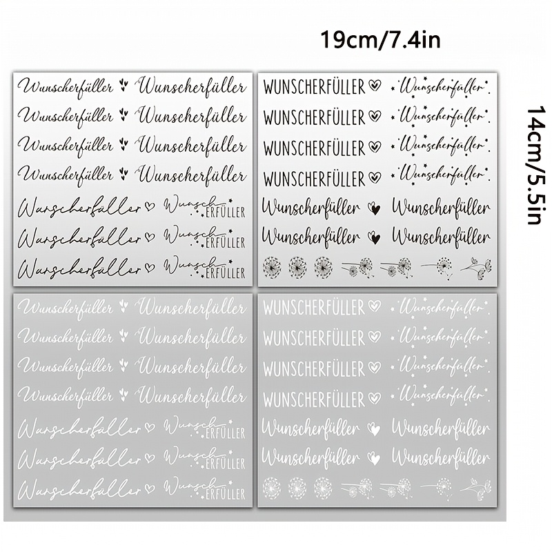 TEMU Office Stickers, 4pcs Set Of Office Supplies Uv Dtf Black And White Transfer Stickers, German Wish Filling Black And Style - Friction Transfer
