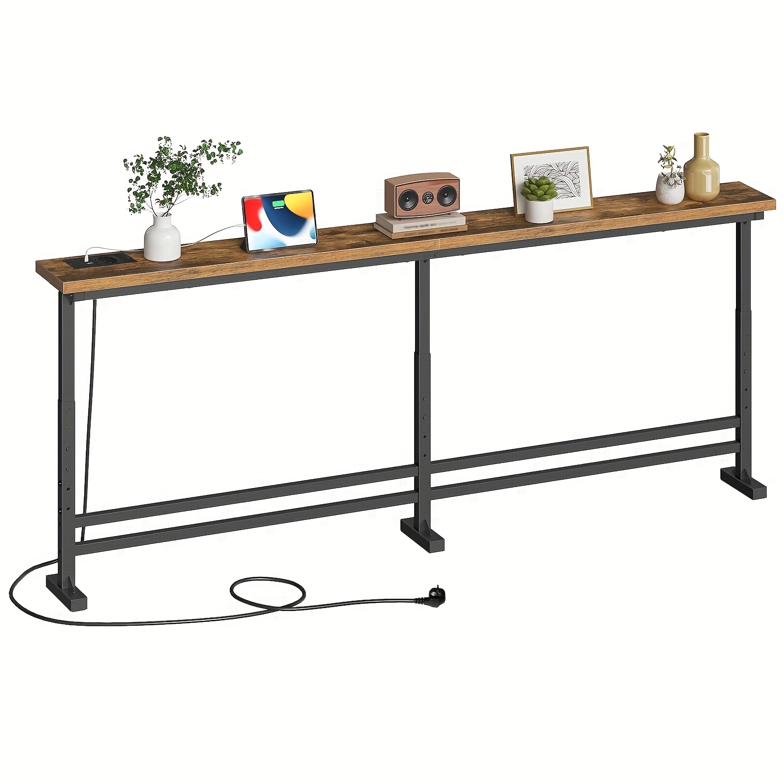 180cm Narrow Console Table, Multi-functional Retro Long Entrance Table, With 1 Usb-a Port And 1 Type-c Port, Suitable For Living Room, And Entrance Area