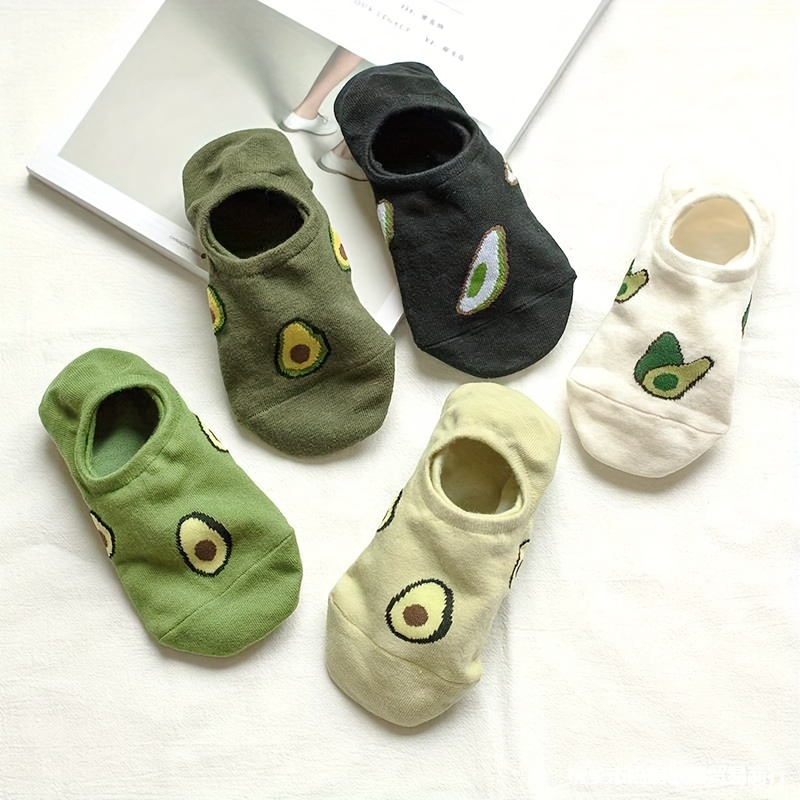 E-shop 5 Paar Damen Socken für Frühling und Sommer, dünne, kurz geschnittene Avocado Socken, trendig und vielseitig, für einen College-Look