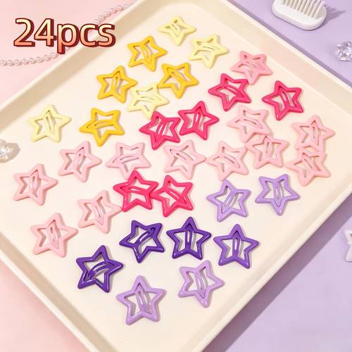 item picture 24pcs random color hollow star hair clips cute bangs side hair clip versatile hair additions suitable for daily and fashion styling