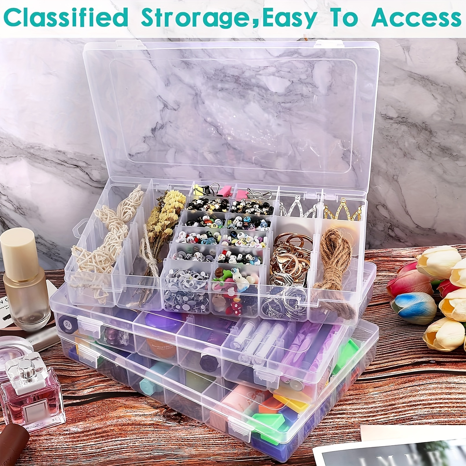 Clear Plastic Storage Box Clear Bead Storage Box Adjustable - Temu