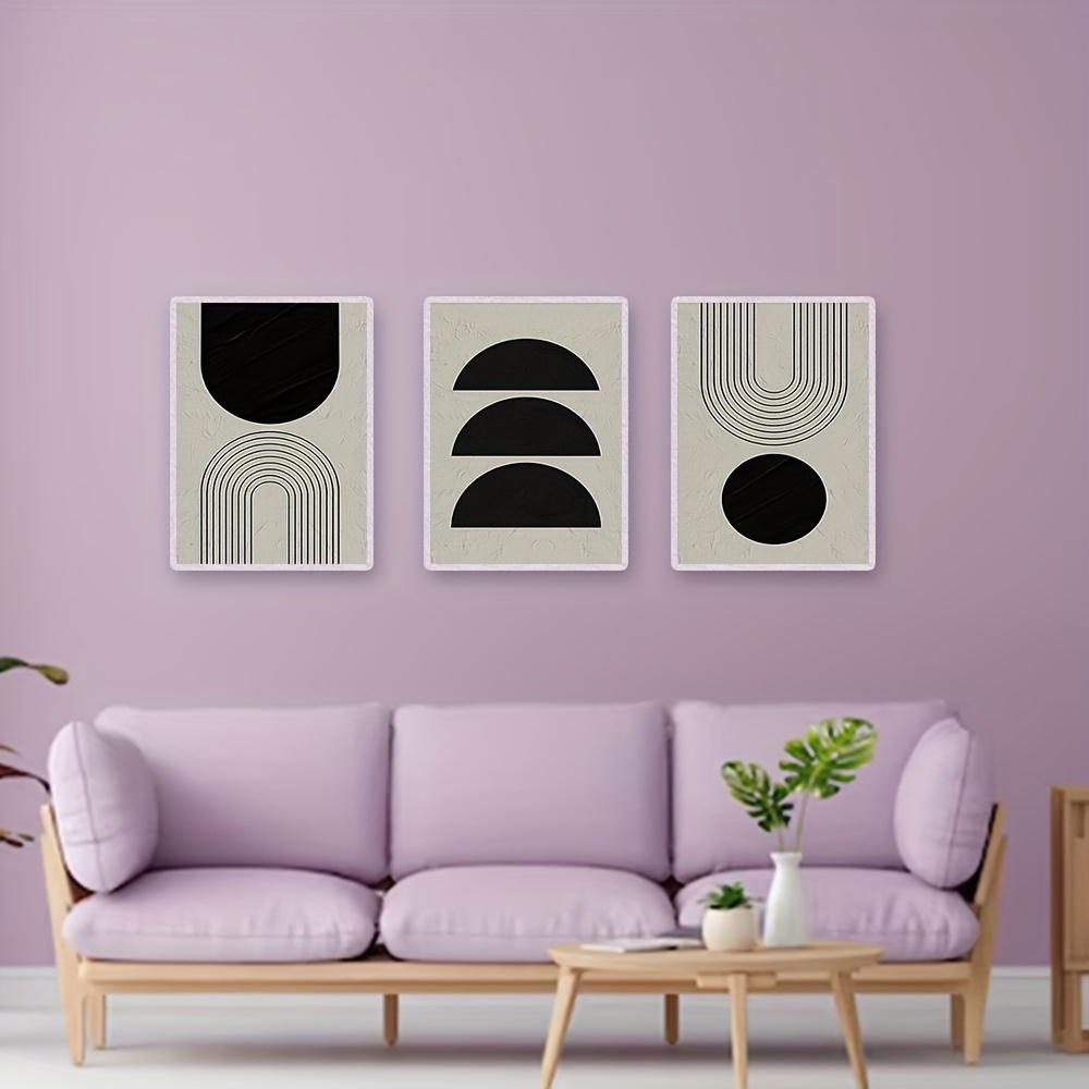 2d ravna 3 komada   metalni okvir za platno, apstraktna crno-  boho zidna umjetnost za dnevnu sobu, spavaću sobu ili  , veliki moderni neutralni geometrijski minimalistički dekor za dom