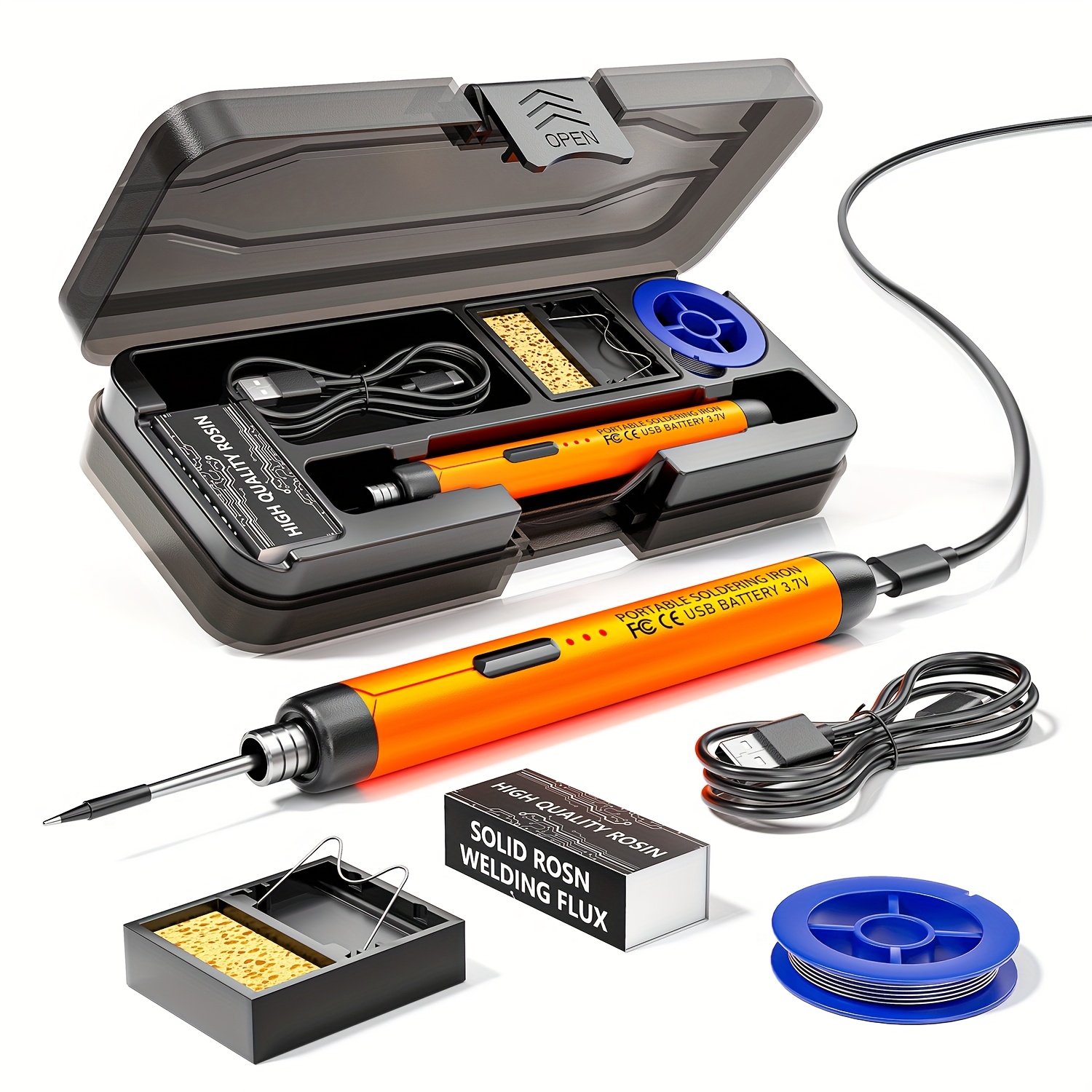 

Blivrig Usb Or Battery Dual-use Soldering Iron, 3-speed Temperature Adjustable, Rosin, Soldering Iron Holder, Storage Box, , Soldering Iron