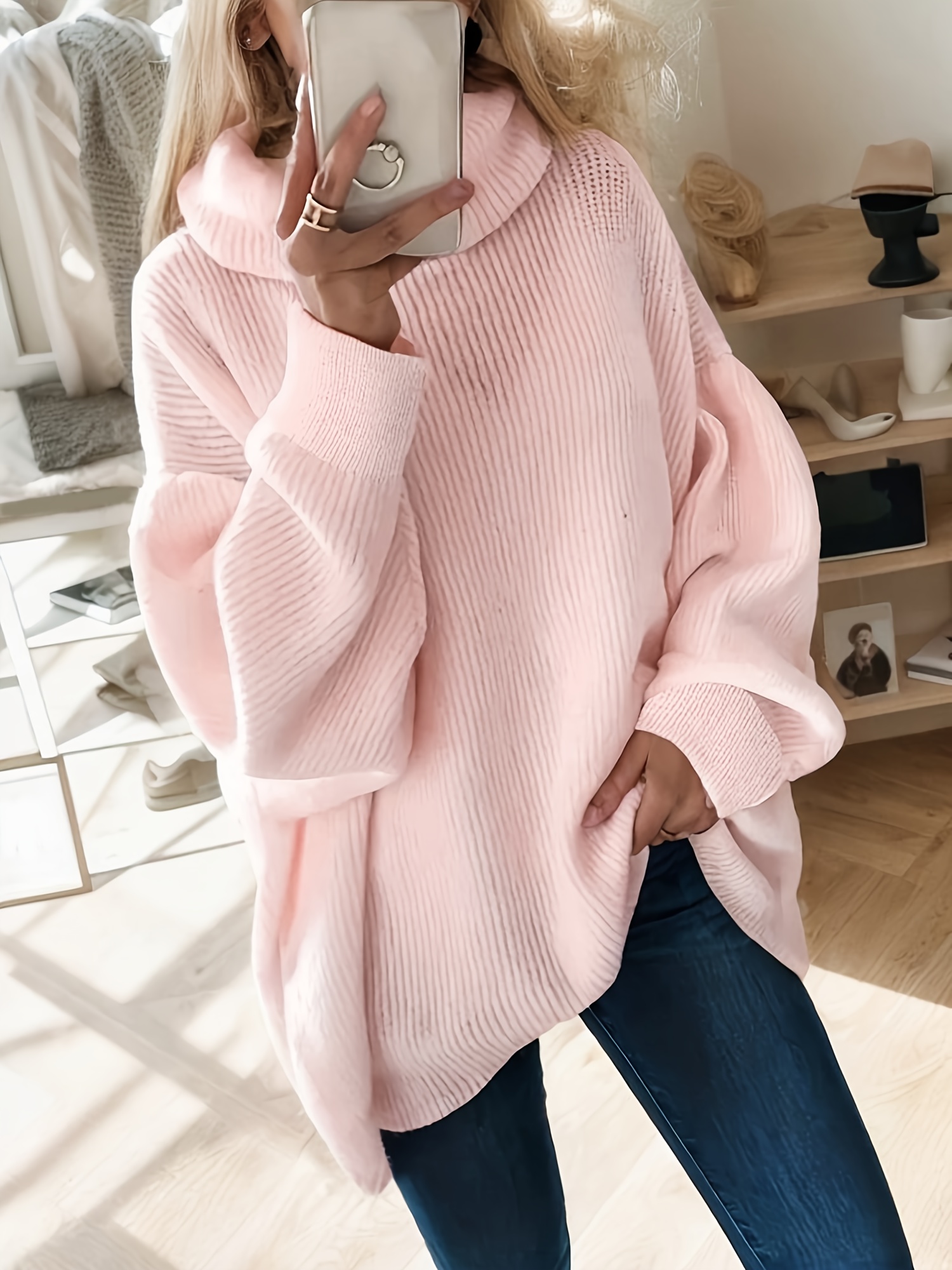 plus size plus size a cozy pullover sweater for plus size women featuring a high neck solid color long sleeves and ribbed drop shoulders     and winter  