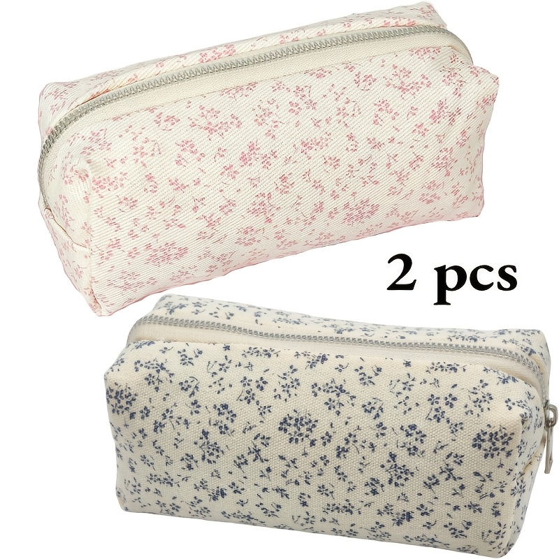 E-shop 2er-Set Robuste Federmäppchen für Büro, Federmäppchen mit Reißverschluss, Federmäppchen mit ästhetischen Blumen, Niedlicher Blumenstil,