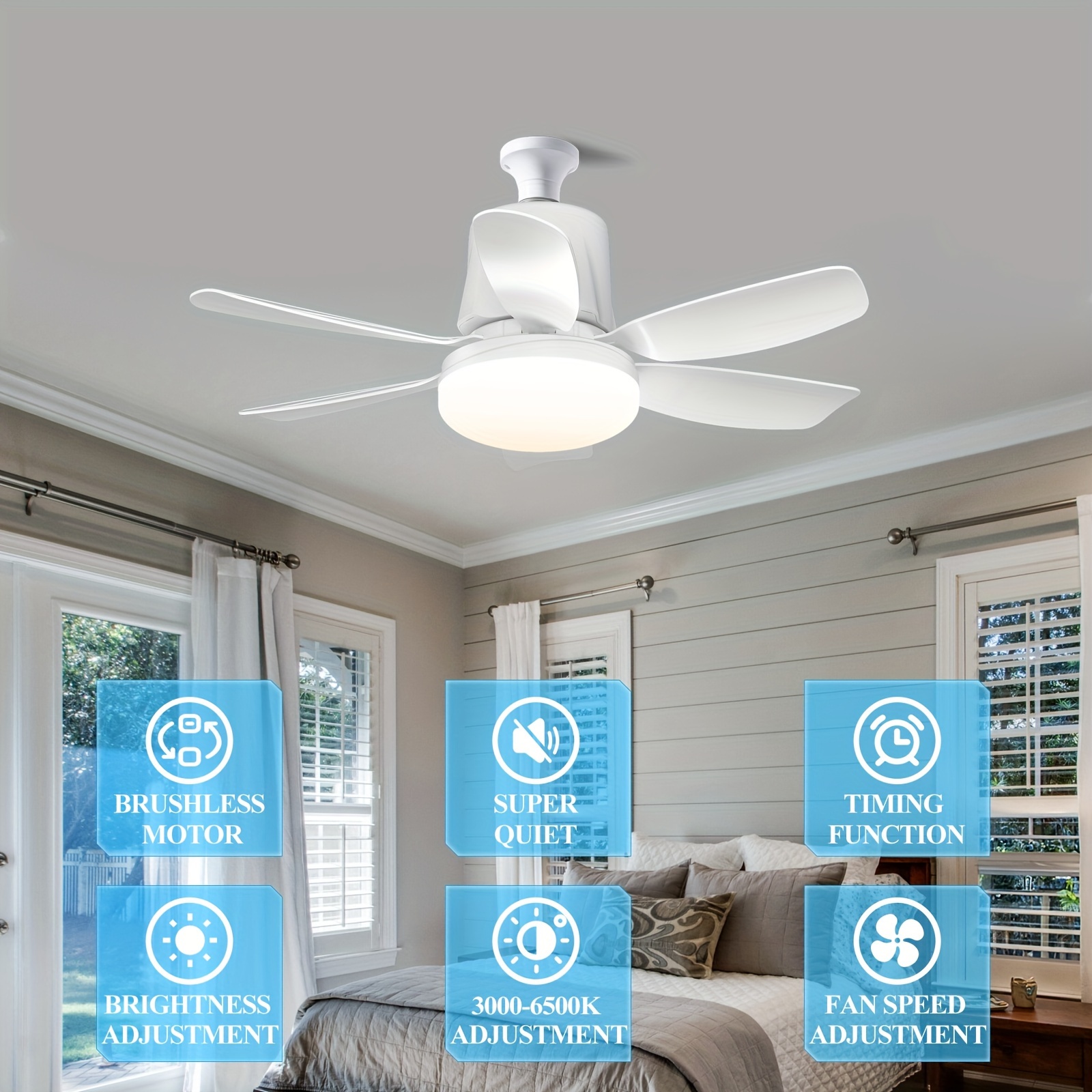 Upgrade Socket Fan Light Combo With Remote 3 Timer, E26 Screw In Led Ceiling Fan