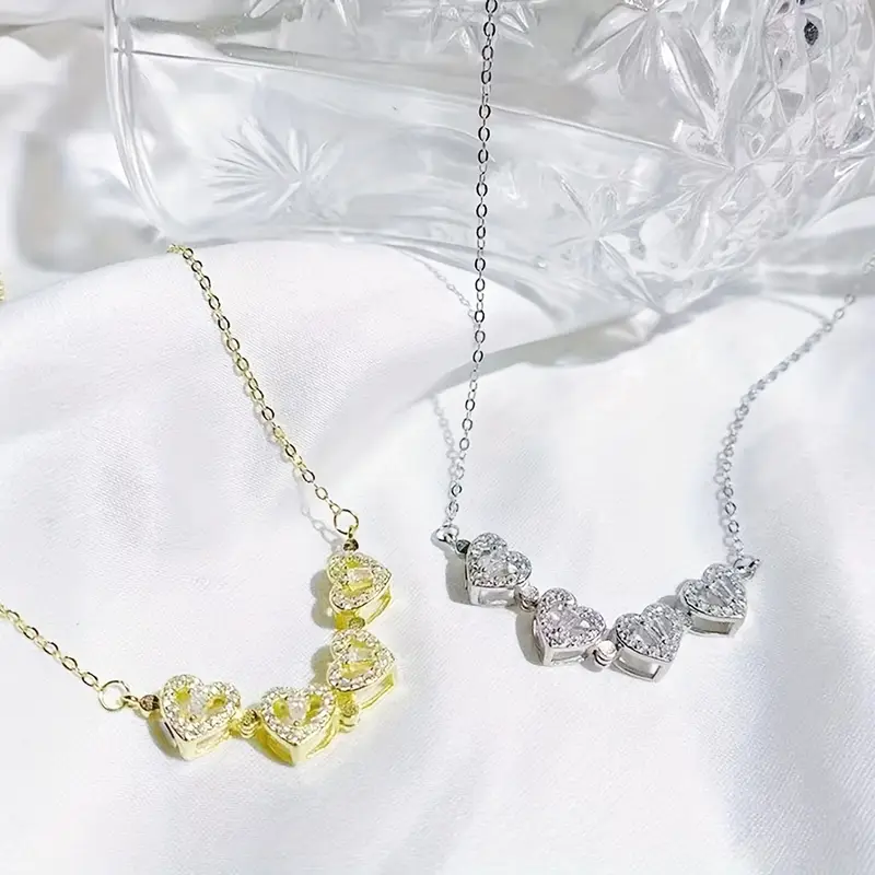 convertible 4 heart flower necklace for women two way wear interlocking pendant with sparkling crystals stainless steel for daily party wear heart necklace versatile accessory intricate setting fashion statement stylish accessory womens fashion Product details 2