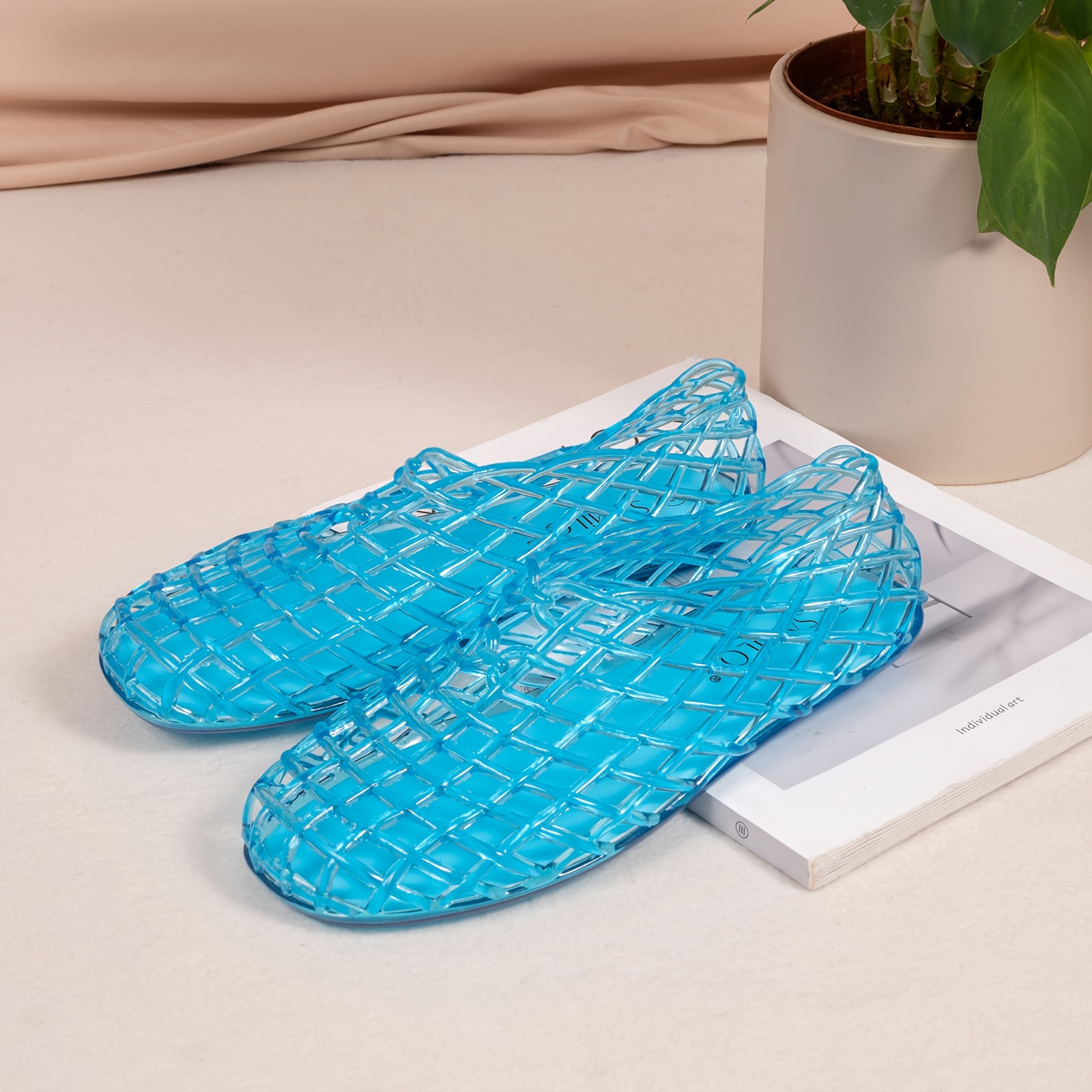 women blue transparent mesh sandals slip summer Temu