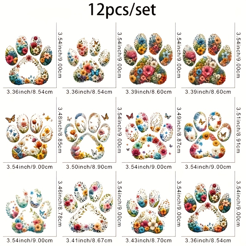 TEMU 12pcs Floral Print Iron-on Dtf Transfers - Washable Heat Transfer Stickers For T-shirts, Masks, Jeans, Backpacks-plastic Material For Projects,