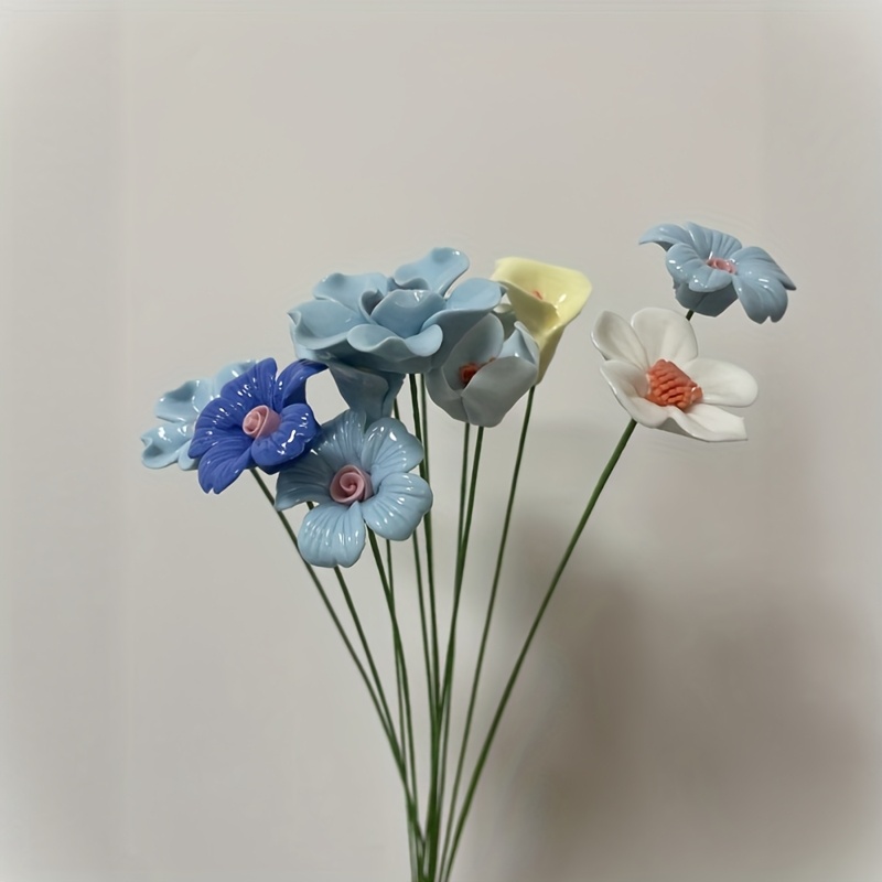 TEMU 10 Random Ceramic Flowers, Handmade Flowers, Eternal Ceramic Flowers, Chinese Ceramic Diy Flowers, Suitable For Valentine's Day, Christmas,