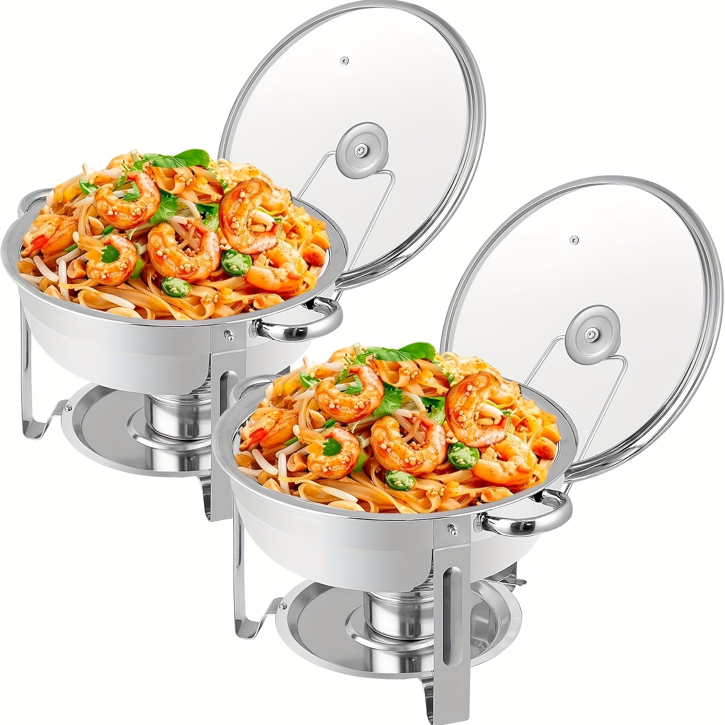 Image of 2 Pack Round Chafing Dishes For Buffet Set With Glass Lid, Food And Water Pan, And Fuel Holder, 5qt Chafers And Buffet Warmers Sets For Parties, Events, Wedding - Cooking