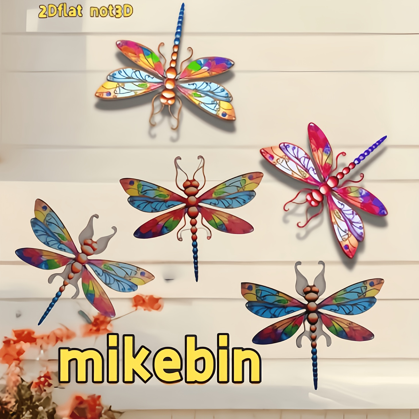 TEMU 2d Flat, [2d Flat] 2d Flat Design, 5pcs Acrylic Dragonfly Wall Decor- Suitable For Courtyard, Garden, Living Room, And Outdoor Fence Decoration-