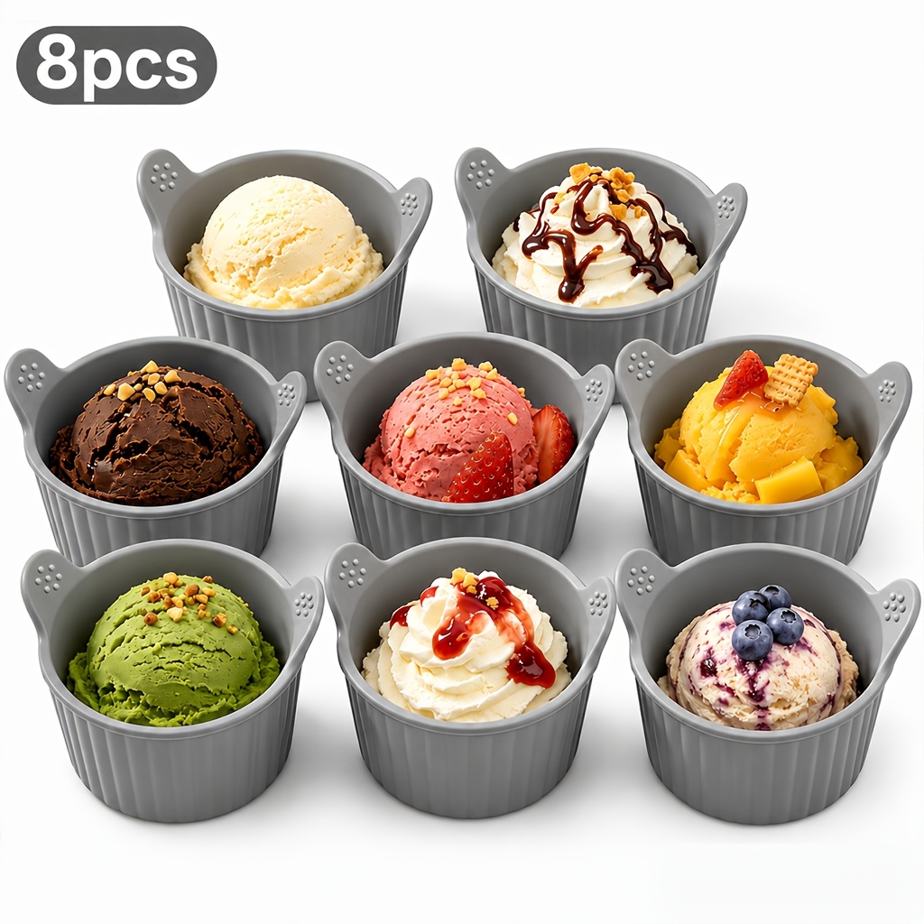TEMU 8pcs Multi-functional Air Fryer Baking Cups, Made Of Silicone, Ice Cream Cups, Round Muffin Pie Molds, Reusable, Heat Distribution For , With