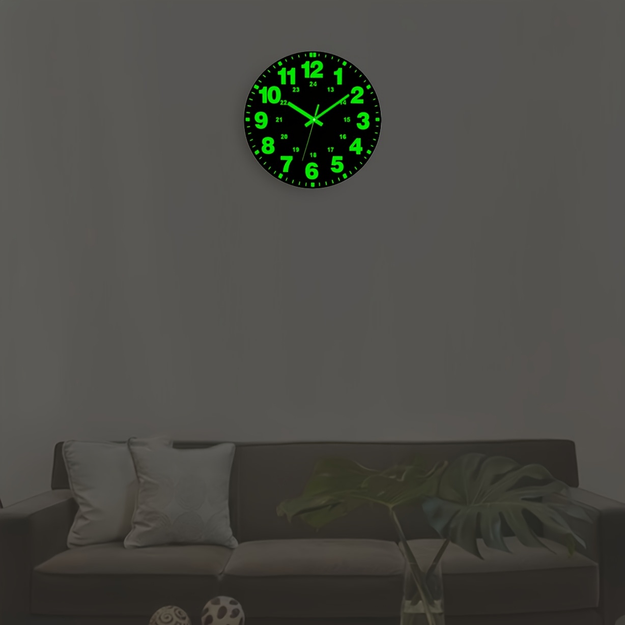   glow in the dark wall clock 1pc vinyl round wall clock 12 inch silent non ticking glow in the dark numbers hands flat   aa battery operated not included ideal for bedroom living room