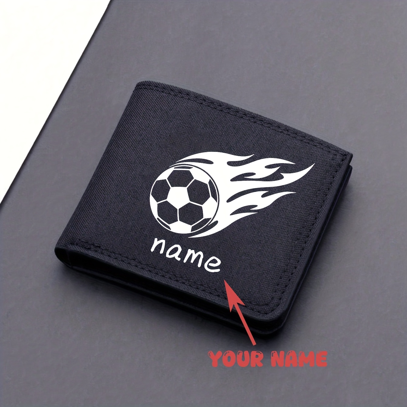TEMU Customizable Personalized Football Men's Wallet, Engravable With Name Or Holiday Greetings, Your Own , Perfect For Men, Suitable For Daily Use,