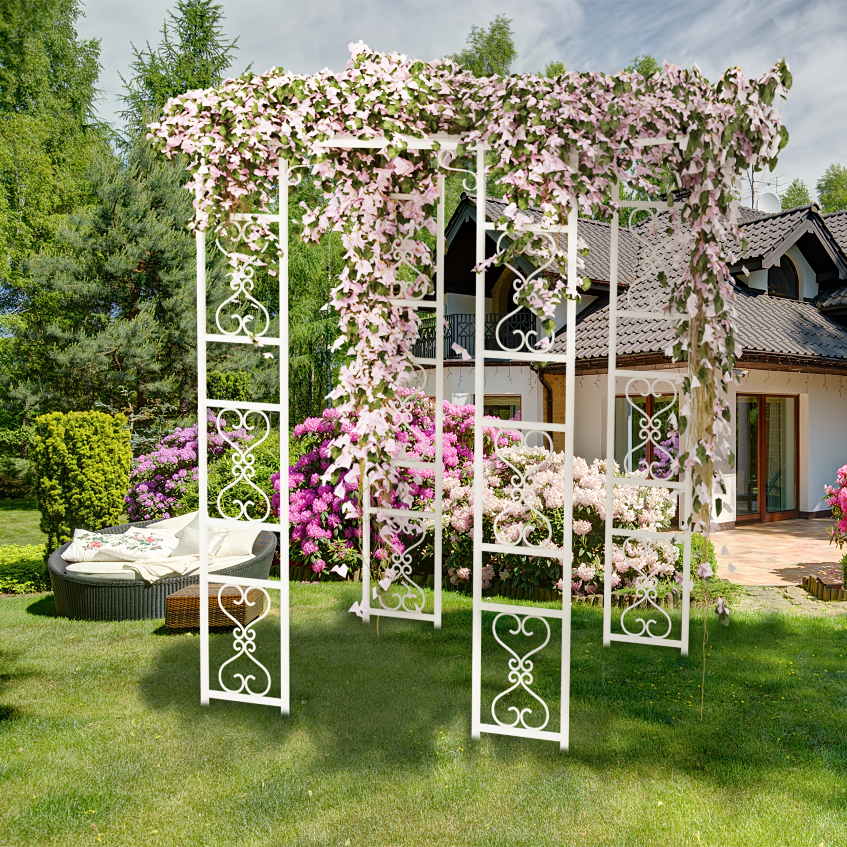 garden gazebo trellis   climbing 180x270cm square wedding canopy with rainproof white metal geometric pergola rose plant support engagement ceremony background stand decor for outdoor